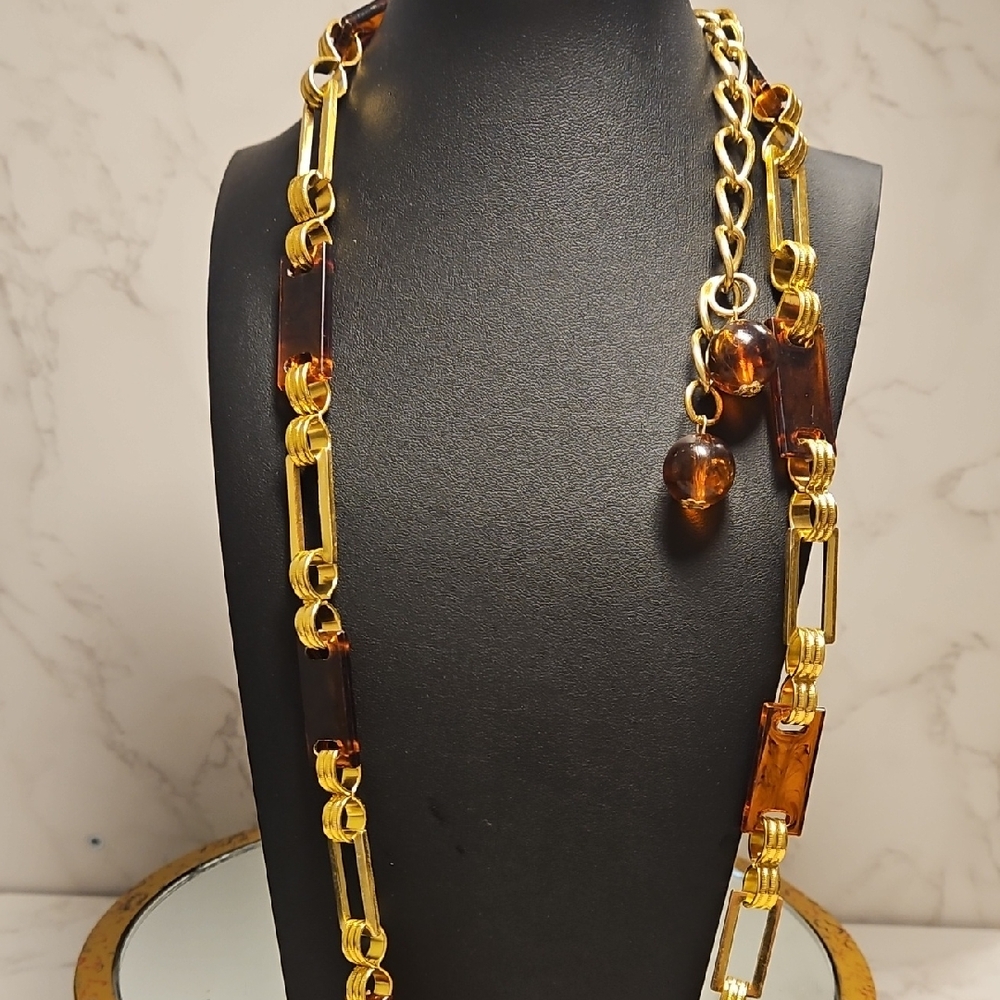 Hong Kong Vintage Lucite Gold And Amber Necklace